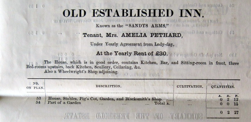 (12) Sandys Arms details, including mention of an adjoining Wheelwright’s Shop