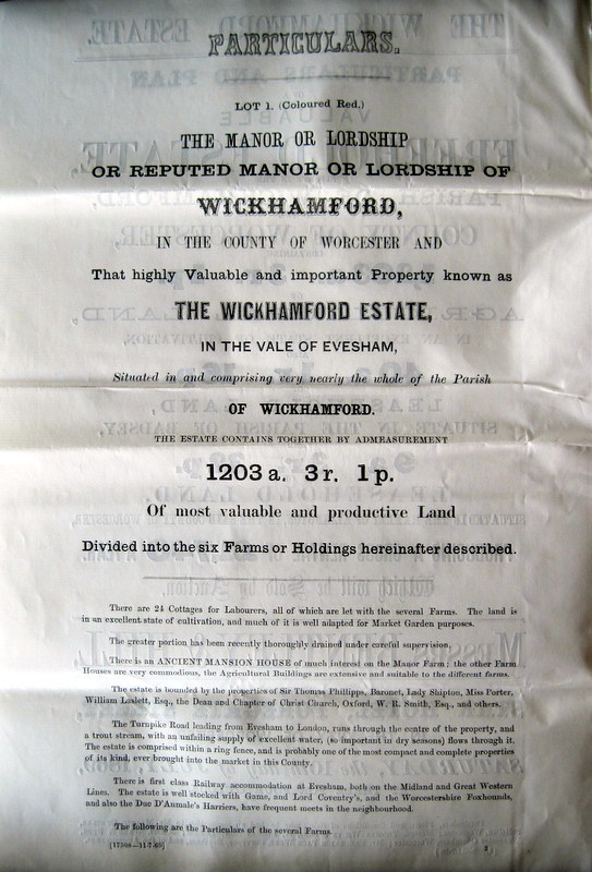 (3) Particulars of the forthcoming sale of the Manor of Wickhamford  (now mentioning 24 Labourers’ Cottages)