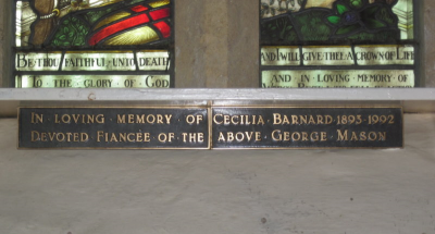 21. Plaque in memory of Cecilia Barnard, who never married after the loss of her fiancé, George Mason, in 1917.