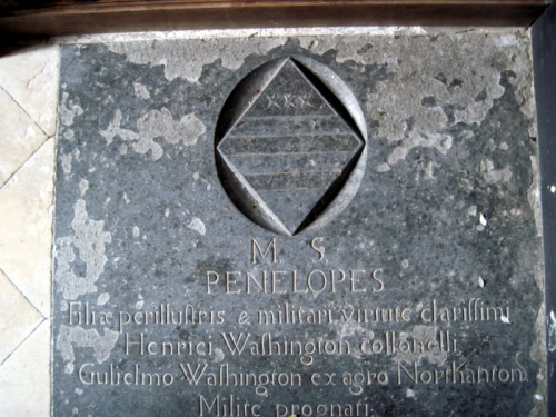 38. Floor slab monument to Penelope Washington in the Chancel.