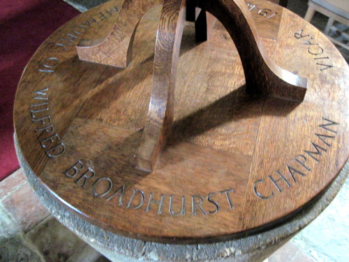 48. Font cover to commemorate the time (1948-1957) that Wilfred Broadhurst Chapman was vicar.