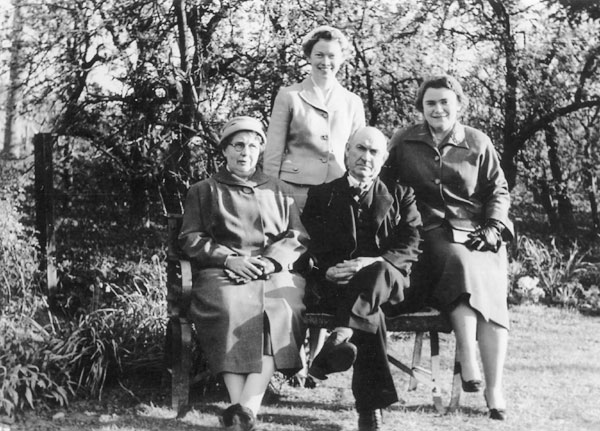 This 1957 picture shows the Martin family who lived at 30 Pitchers Hill. From left to right, they are Emma Martin, Marjorie Martin, Fred Martin and Joan Martin.