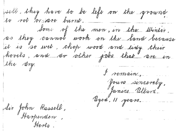 Letter written by Janice Allard in 1933