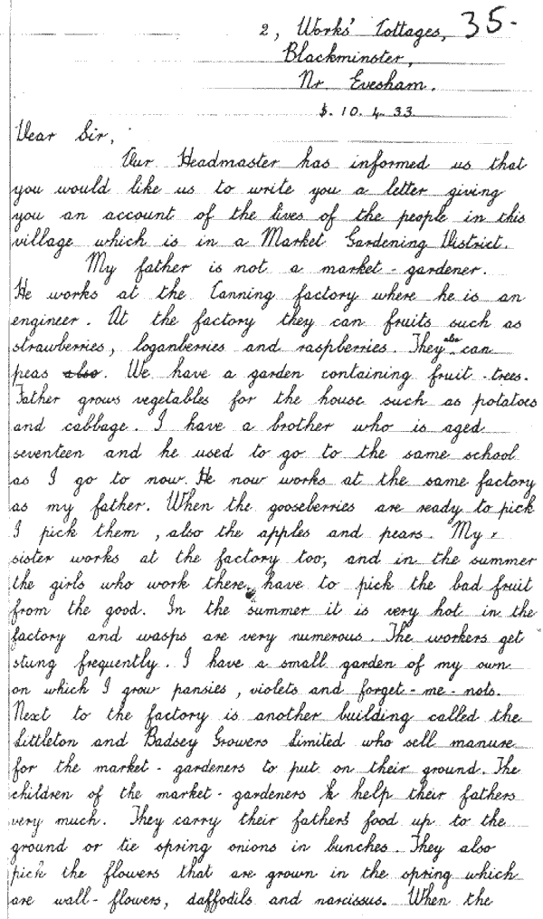 Letter written by Margaret Miles in 1933 
