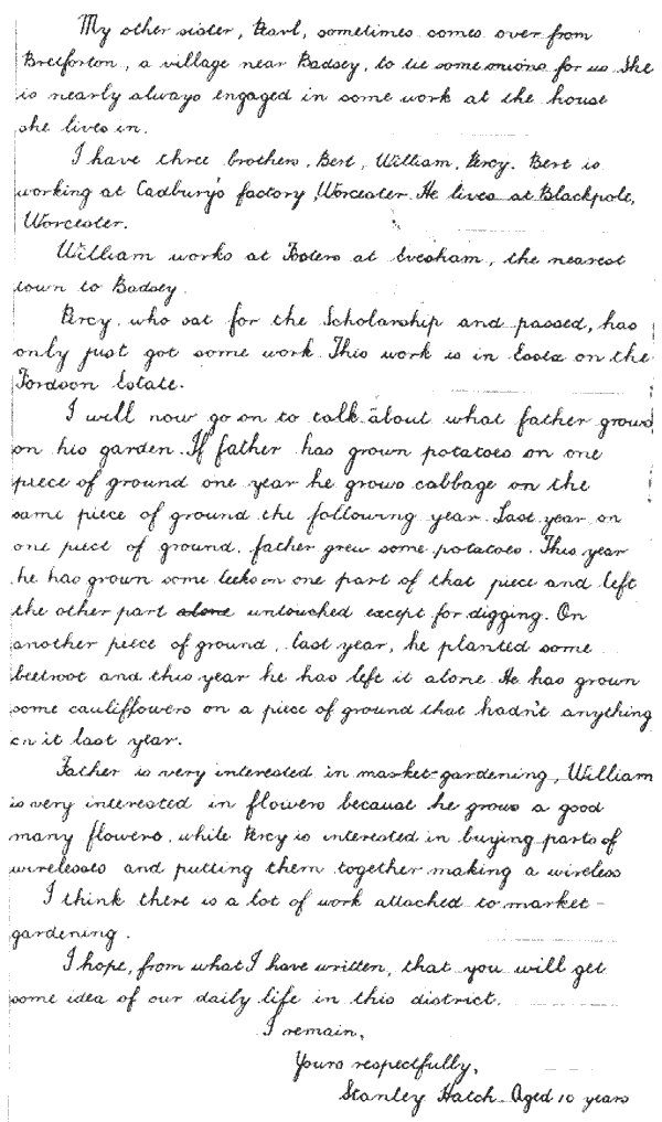 Letter written by Stanley Hatch in 1933 