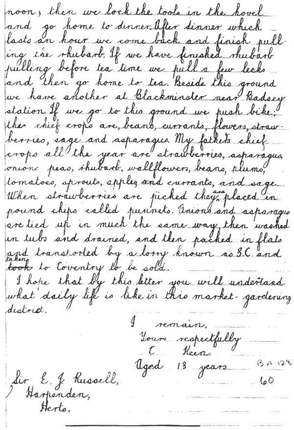 Letter written by C Keen in 1933 