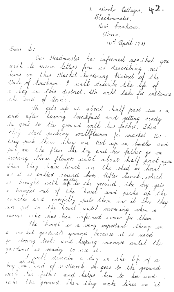 Letter written by William Fry in 1933