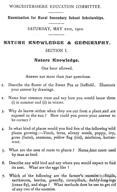 Examination paper (Nature Knowledge and Geography)