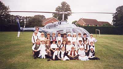 Helicopter in school field, Victorian Day, June 1995