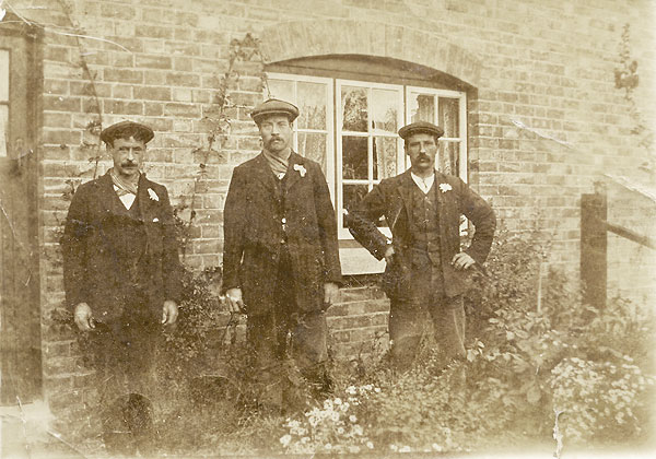 In this group of men, George Pitts is thought to be on the left. (Charles Mason is on the right, the name of the other man is unknown.)