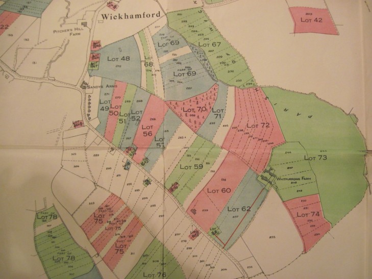 Map of part of the village accompanying the 1930 Wickhamford Estate sale particulars.