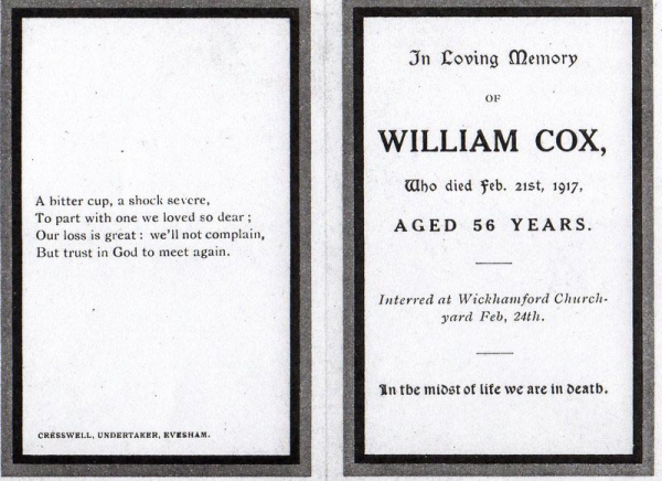 Service book for the funeral of William Cox