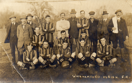 Wickhamford Albion team and support staff, possibly in the 1909/10 season.