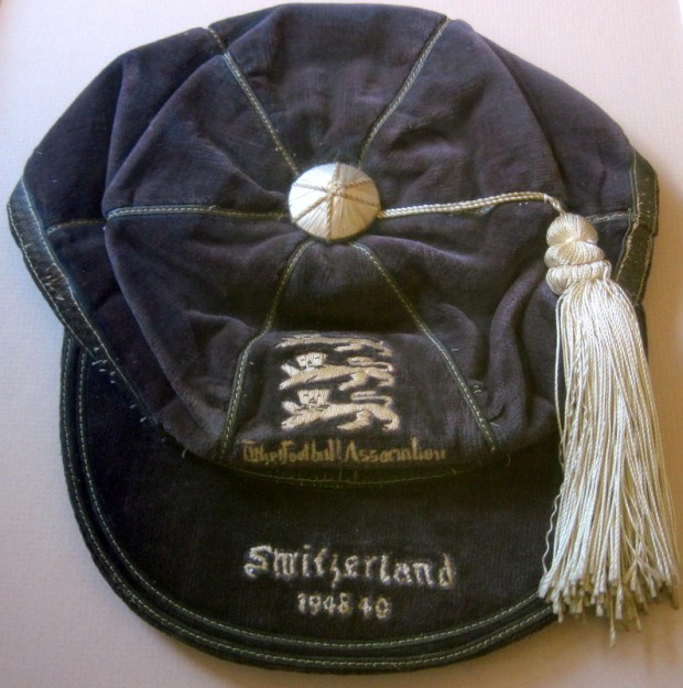 The England cap awarded to Jack Haines for his England appearance on 2nd December 1948.