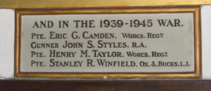 Tablet in Wickhamford Church to the soldiers who died in World War II